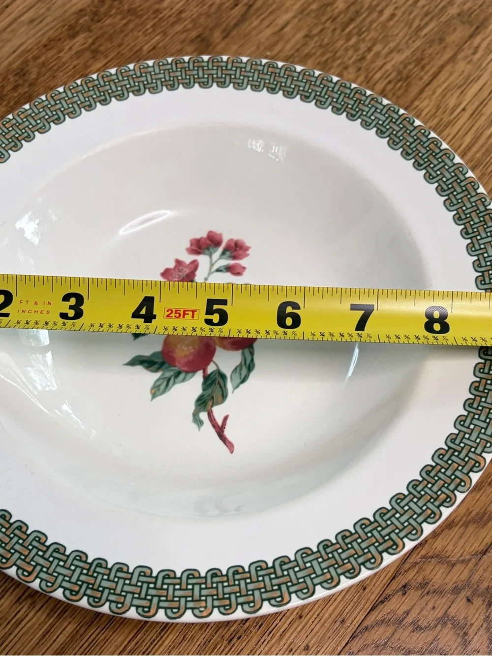 White Ceramic Fruit-Pattern Dinnerware Bowl with Green Trim
